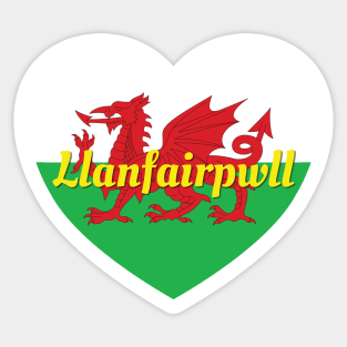 Llanfairpwll Wales UK Wales Flag Heart Sticker